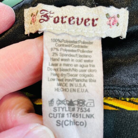 Forever 21 Vintage Black Multicolor Asymmetrical Halter Top Y2K Dress Women Sz S - Picture 9 of 12